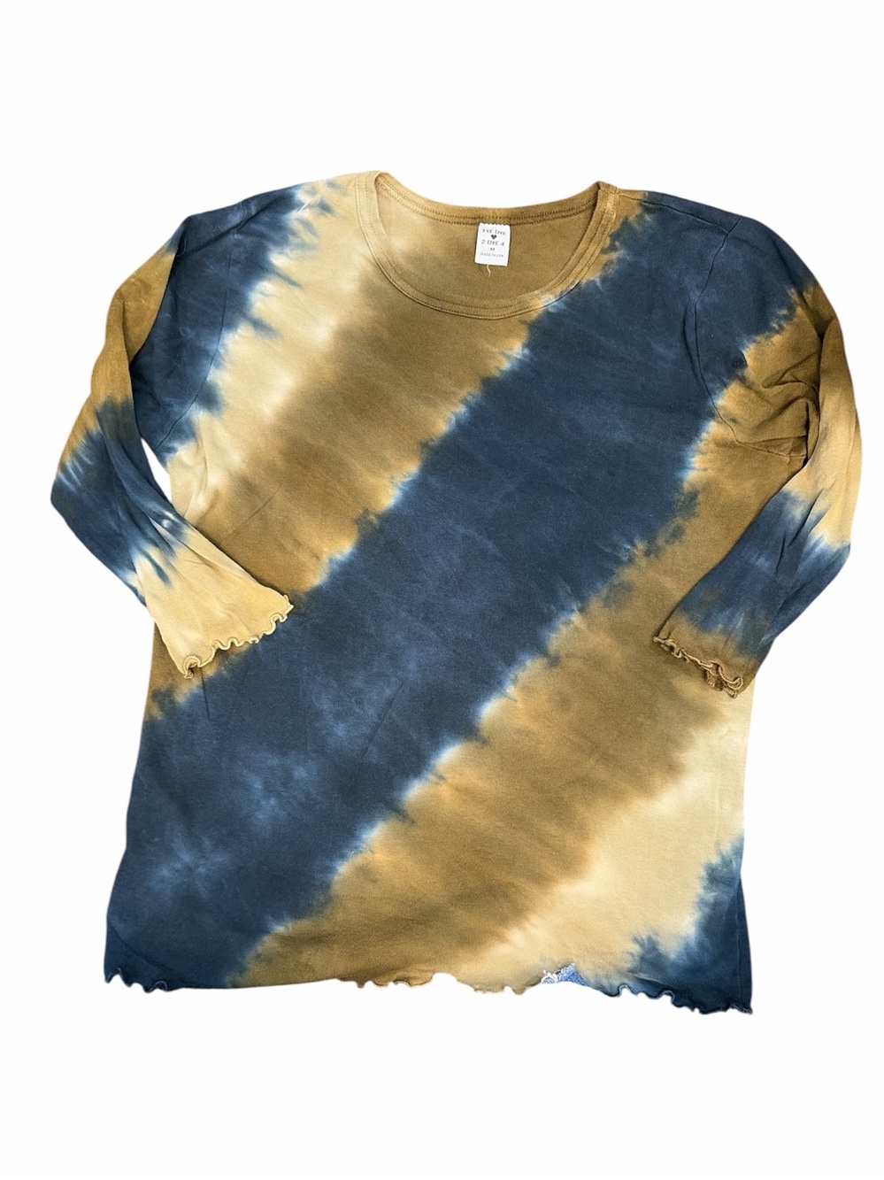 Tie-Dye 3/4 Sleeve Tee in Blue and Khaki